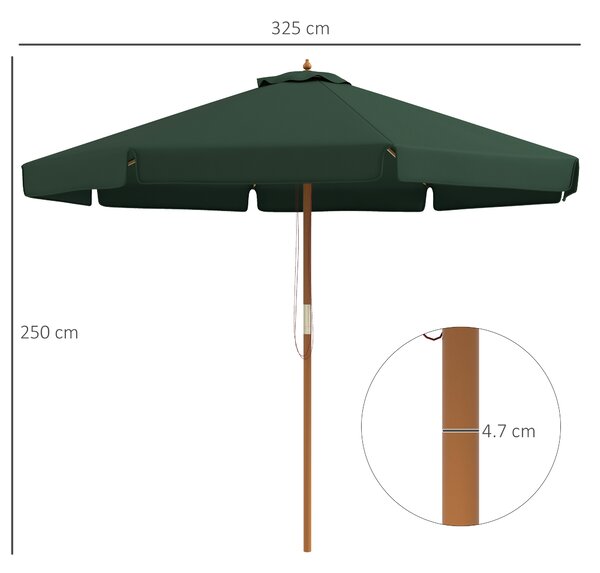 Outsunny Ombrellone da Giardino con Doppio Tettuccio, in Bambù e Poliestere, Ø325x250 cm, Verde