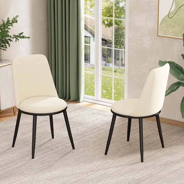 Set di 2 sedie da pranzo, design ergonomico, imbottitura in velluto, struttura in metallo, 44×41×88 cm, Beige