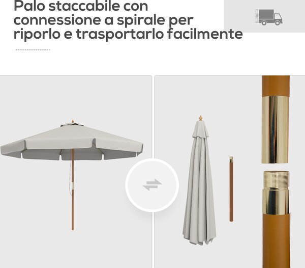 Outsunny Ombrellone da Giardino con Doppio Tettuccio, in Bambù e Poliestere, Ø325x250 cm, Grigio