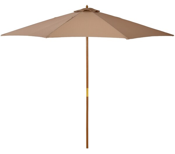 Outsunny Ombrellone da Giardino 3 m con Palo in Legno, 8 Stecche e Parasole in Poliestere, Cachi