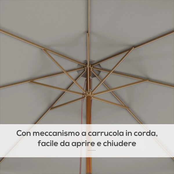 Outsunny Ombrellone da Giardino con Doppio Tettuccio, in Bambù e Poliestere, Ø325x250 cm, Grigio