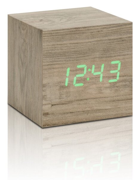 Sveglia marrone chiaro con display LED verde Cube Click Clock Wooden Cube Click - Gingko