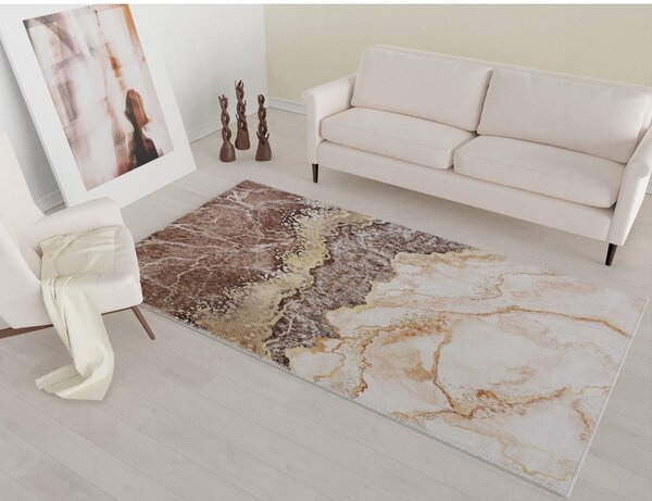 Tappeto lavabile marrone cognac e crema 150x80 cm - Vitaus