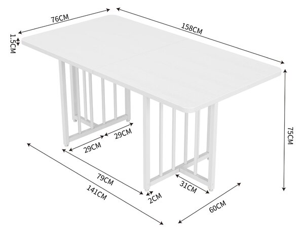 Moderno e semplice tavolo da pranzo, tavolo da pranzo di design, 158 x 76 x 75 cm, Bianco