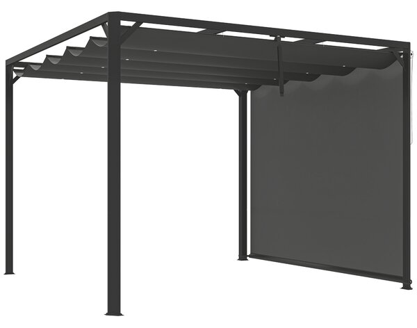 Outsunny Gazebo Pergola Retrattile 3x3 m con Tenda a Rullo e Fori di Drenaggio, in Acciaio e Poliestere Grigio Scuro
