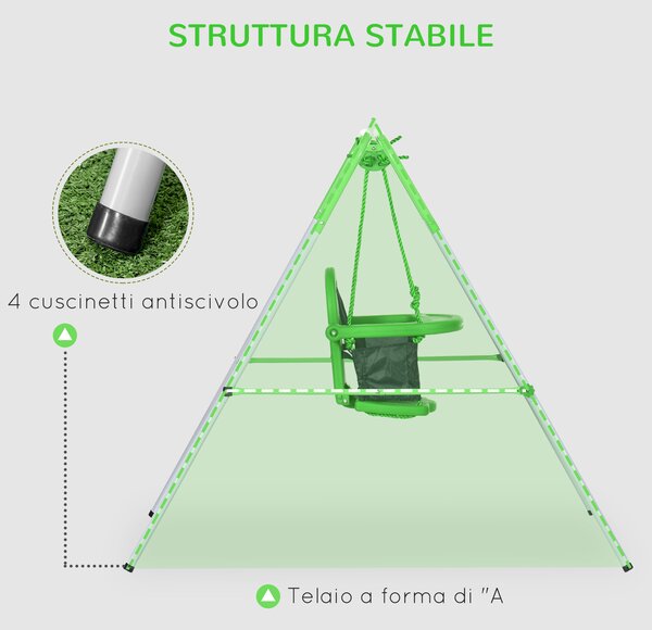 Outsunny Altalena per Bambini 6-36 Mesi da Giardino e Salotto in Acciaio e PE con Seggiolino e Bretelle di Sicurezza, 122x146x122 cm, Verde|Aosom