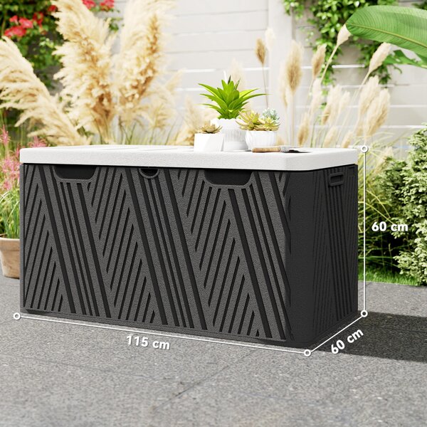 Outsunny Panca Contenitore 380L in HDPE con 2 Maniglie Laterali e Leva a Gas, 115x60x60 cm, Nero e Grigio