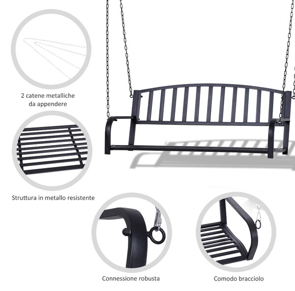 Outsunny Dondolo Sospeso Dondolo da giardino con 2 Posti, Romantica Panchina in Metallo Nero per Esterni, 127 x 60 x 47 cm|Aosom