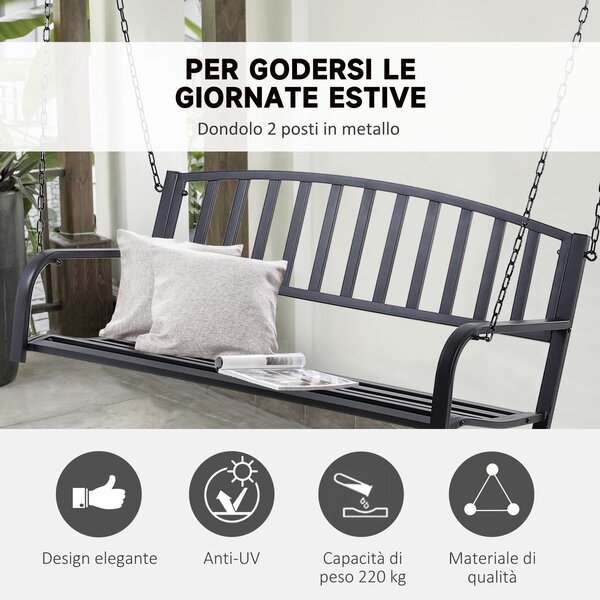 Outsunny Dondolo Sospeso Dondolo da giardino con 2 Posti, Romantica Panchina in Metallo Nero per Esterni, 127 x 60 x 47 cm|Aosom