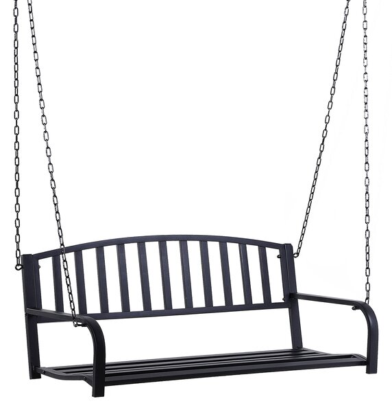 Outsunny Dondolo Sospeso Dondolo da giardino con 2 Posti, Romantica Panchina in Metallo Nero per Esterni, 127 x 60 x 47 cm|Aosom