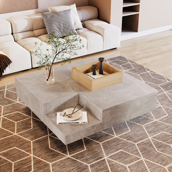 Tavolino da soggiorno, con scatola portaoggetti estraibile, 72×72×30 cm, Grigio
