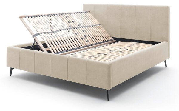 Letto matrimoniale imbottito beige con contenitore con rete inclusa 180x200 cm Lizzano – Meise Möbel