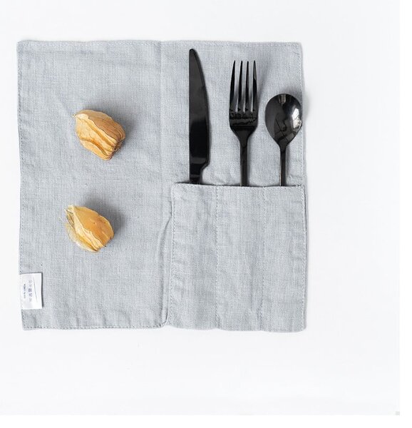 Tasca per posate in lino 2 pz 23x23 cm Light Grey – Linen Tales