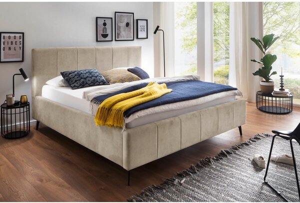 Letto matrimoniale imbottito beige con contenitore con rete inclusa 180x200 cm Lizzano – Meise Möbel