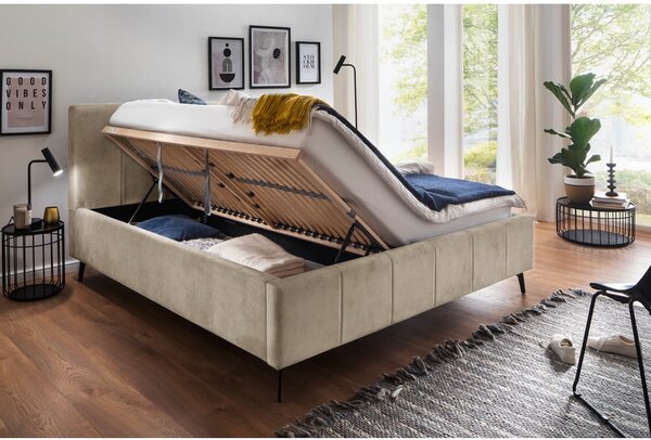 Letto matrimoniale imbottito beige con contenitore con rete inclusa 180x200 cm Lizzano – Meise Möbel