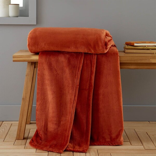 Copriletto arancione in micropush per letto matrimoniale 200x240 cm Raschel - Catherine Lansfield