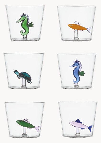 Set 6 bicchieri acqua in vetro borosilicato fatti a mano Marine Garden