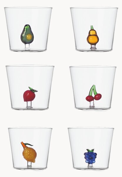 Set 6 bicchieri acqua in vetro borosilicato fatti a mano Fruits & Flowers