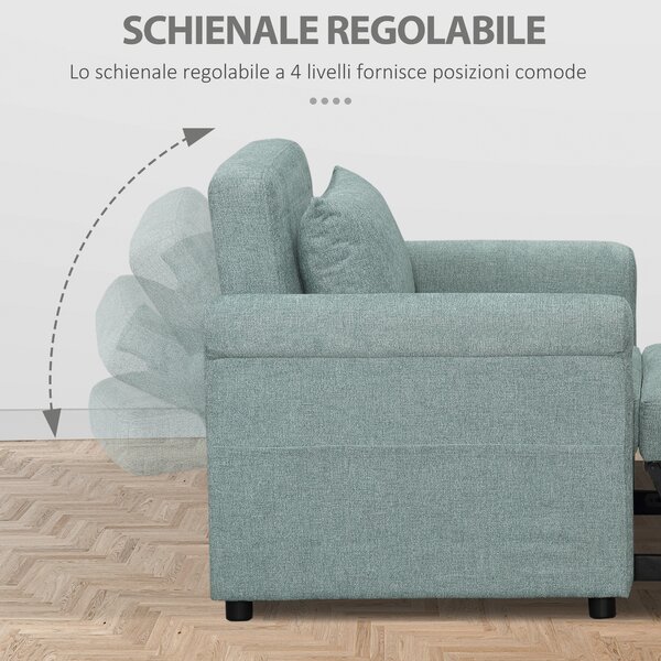 HOMCOM Poltrona Letto Singolo Salvaspazio Reclinabile su 4 Livelli con Seduta Imbottita, 96x84.5x87.5 cm, Verde | Aosom Italy