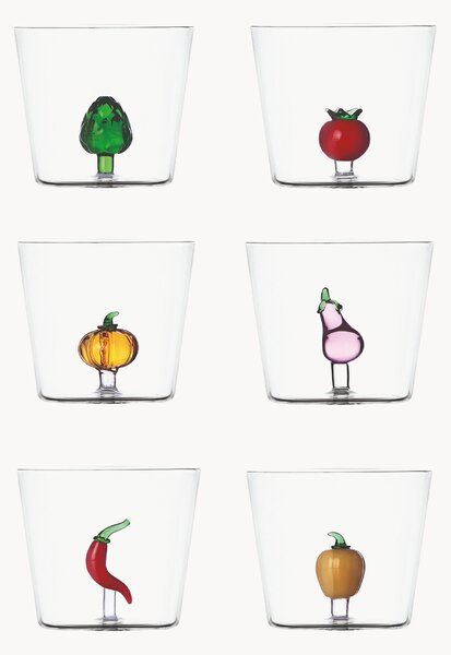 Set di 6 bicchieri acqua in vetro borosilicato fatti a mano Vegetables