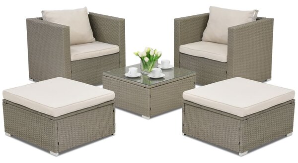 Mobile da giardino in rattan Roma Terrace + 2 pouf grigio chiaro Garden Point