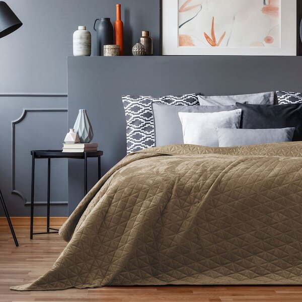 Copriletto trapuntato in velluto marrone chiaro 170x210 cm Laila - AmeliaHome