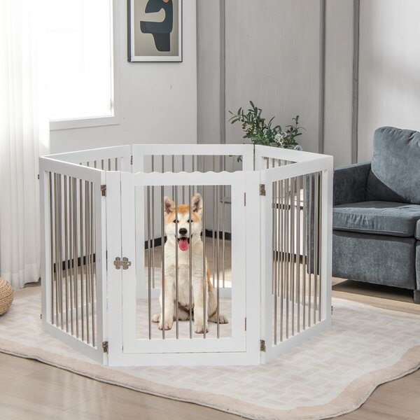 Costway Recinzione per animali domestici con 6 pannelli, Box per animali domestici 366x80cm Bianco