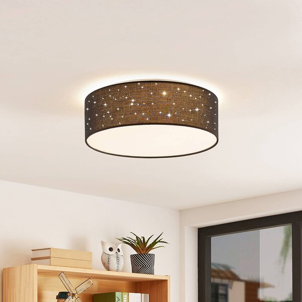 Plafoniera a LED Ellamina Lindby, Nero, Soggiorno / Sala da pranzo, Tessuto / Stoffa / Seta, Moderno, Plafoniera LED