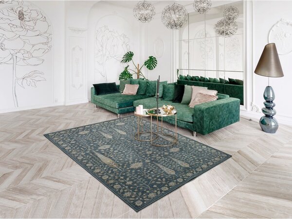 Tappeto in viscosa blu , 140 x 200 cm Vintage Flowers - Universal
