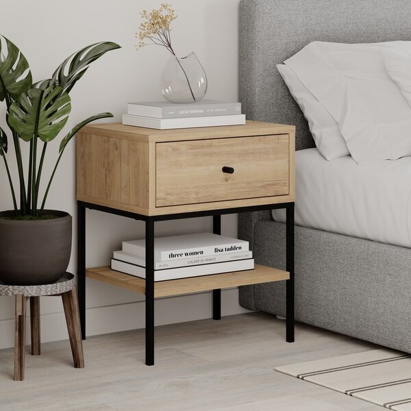 Comodino in rovere con ripiani in colore naturale Lisa - Marckeric