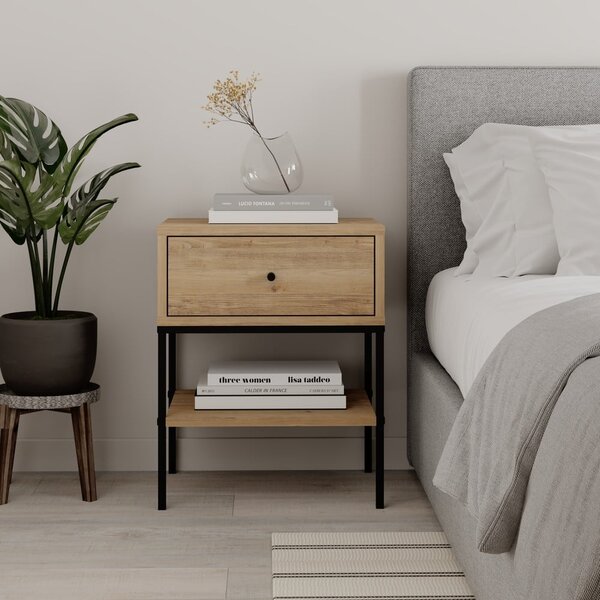 Comodino in rovere con ripiani in colore naturale Lisa - Marckeric