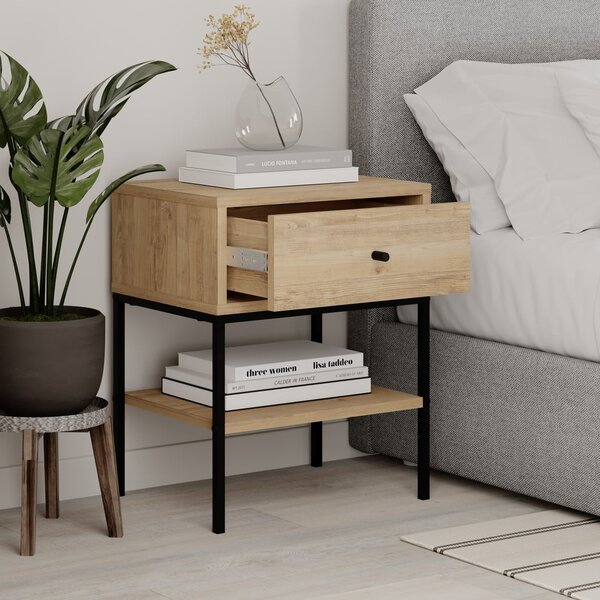 Comodino in rovere con ripiani in colore naturale Lisa - Marckeric