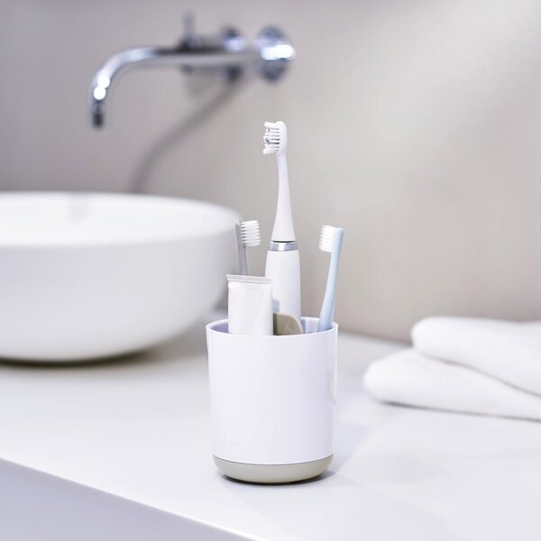Bicchiere di plastica bianco per spazzolini da denti Duo - Joseph Joseph