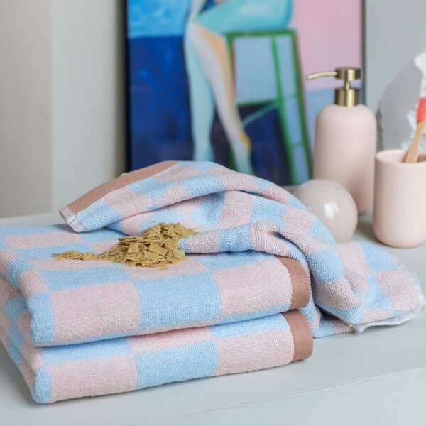 Asciugamano in cotone biologico blu e rosa 50x90 cm Retro - Mette Ditmer Denmark