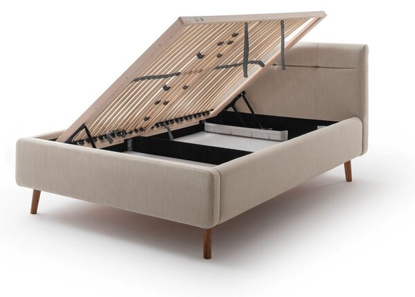 Letto matrimoniale imbottito beige con contenitore con rete inclusa 140x200 cm Lotte – Meise Möbel