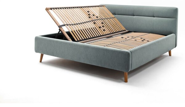 Letto matrimoniale imbottito azzurro con contenitore con rete inclusa 180x200 cm Lotte – Meise Möbel