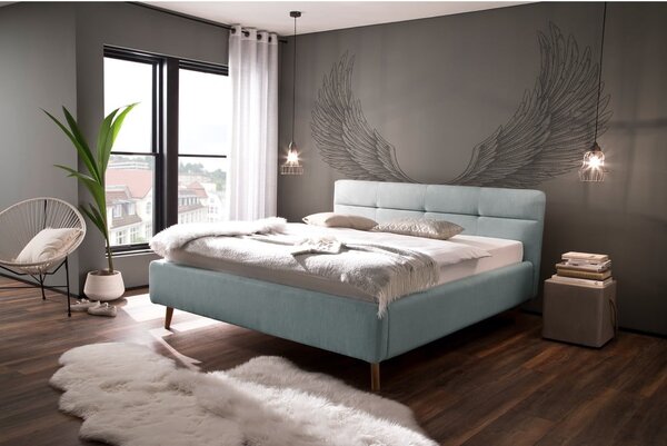 Letto matrimoniale imbottito azzurro con contenitore con rete inclusa 160x200 cm Lotte – Meise Möbel