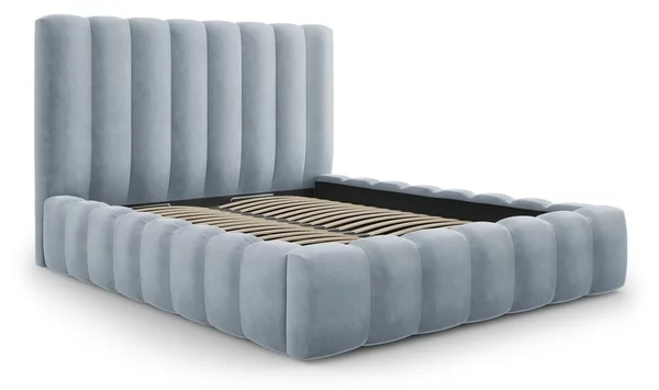 Letto matrimoniale imbottito azzurro con contenitore con griglia 180x200 cm Kelp - Micadoni Home