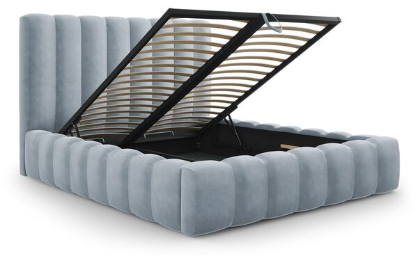 Letto matrimoniale imbottito azzurro con contenitore con griglia 180x200 cm Kelp - Micadoni Home