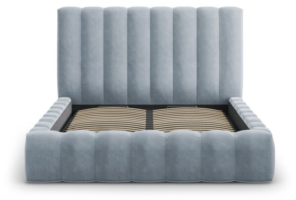 Letto matrimoniale imbottito azzurro con contenitore con griglia 180x200 cm Kelp - Micadoni Home