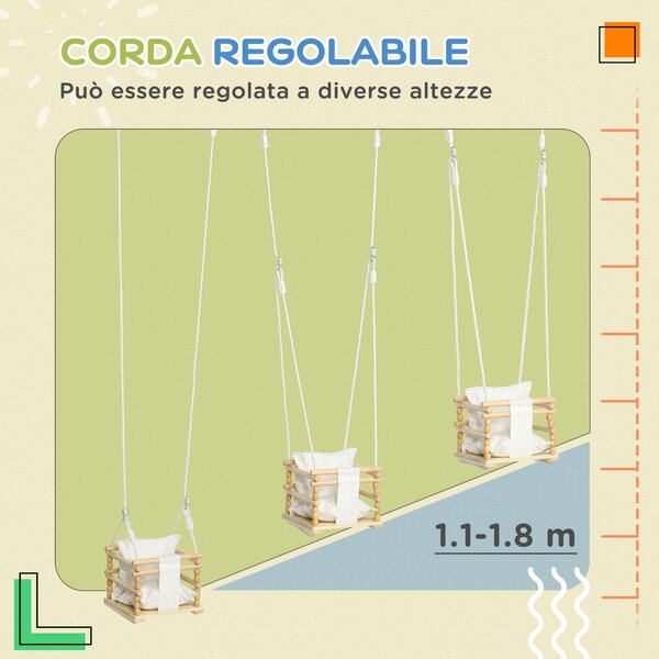AIYAPLAY Altalena per Bambini 9-36 Mesi in Legno e Cotone con Corda Regolabile e Cuscino, 30x30x110-180 cm|Aosom