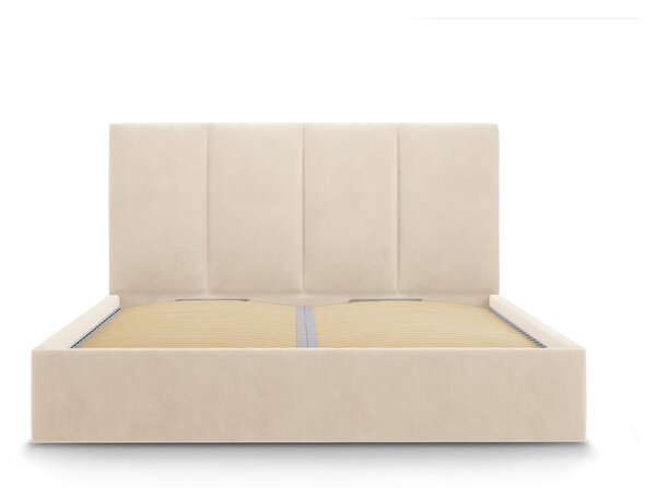 Letto matrimoniale imbottito beige con contenitore con griglia 160x200 cm Juniper - Mazzini Beds