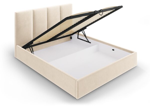 Letto matrimoniale imbottito beige con contenitore con griglia 160x200 cm Juniper - Mazzini Beds