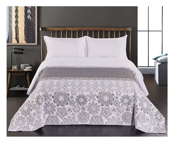 Copriletto bifacciale in microfibra bianco e grigio, 260 x 240 cm Alhambra - DecoKing