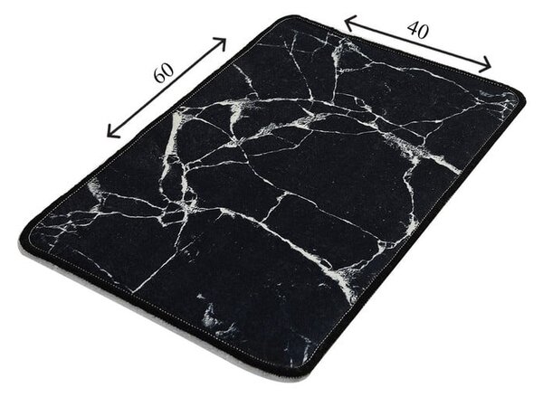 Tappeto da bagno bianco e nero con motivo in marmo Marmo, 60 x 40 cm - Foutastic