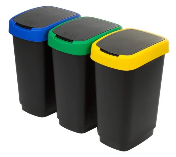 Set di 3 cestini neri per rifiuti differenziati in plastica riciclata 25 l Twist - Rotho