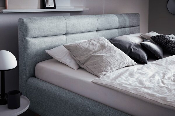 Letto matrimoniale imbottito blu polveroso con contenitore con rete inclusa 180x200 cm Lotte – Meise Möbel
