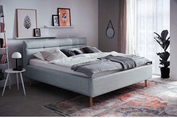 Letto matrimoniale imbottito blu polveroso con contenitore con rete inclusa 180x200 cm Lotte – Meise Möbel