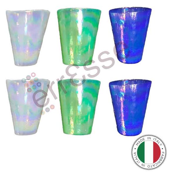 YALOS MURANO Opalino Set 6 Bicchieri Bianco Verde Blu