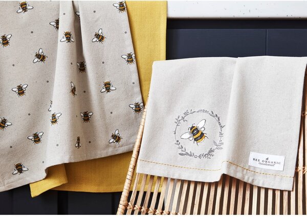 Set di 3 asciugamani da cucina in cotone beige e giallo Bumble Bees Bumblebees - Cooksmart ®